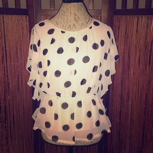 New Direction White Black polka dot blouse